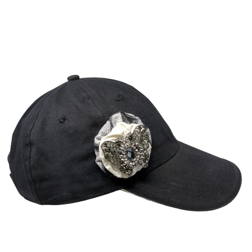 KNG Strapback Hat Black One Size Adjustable Butterfly Applique Rhinestone